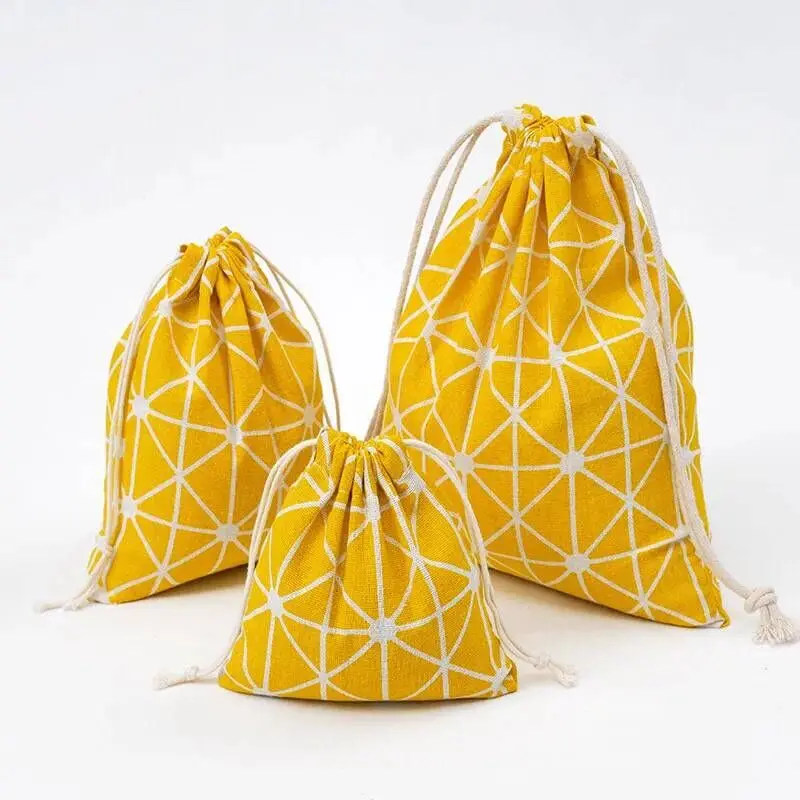 YILE Yellow Geometry Cotton Linen Drawstring Multi-purpose Pouch Organized Bag 8614e YILE Yellow Geometry Cotton Linen Drawstring Multi-purpose Pouch Organized Bag 8614e