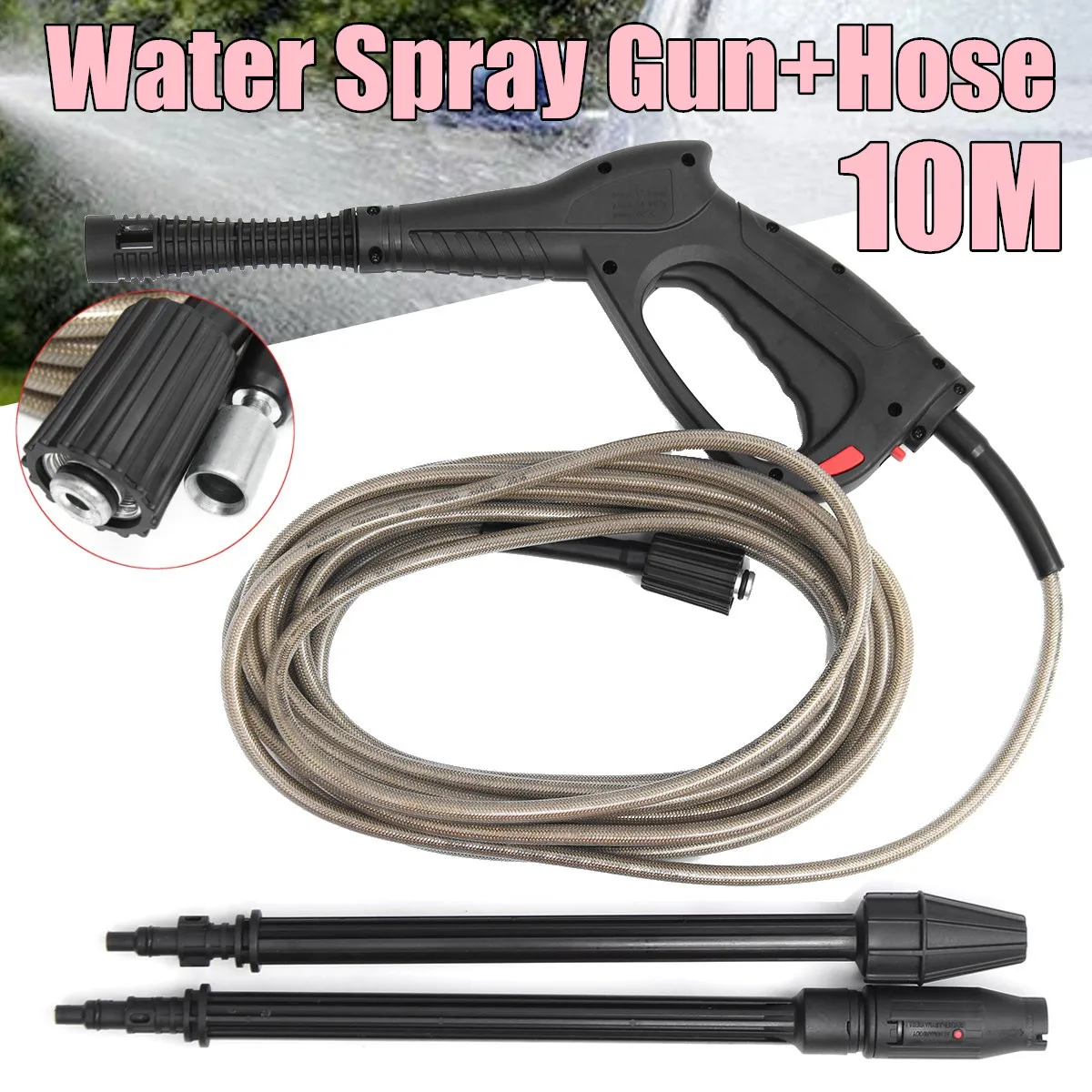 16Mpa Pressure Washer Trigger Gun+ 2x Variable Spray Lance +10M Hose