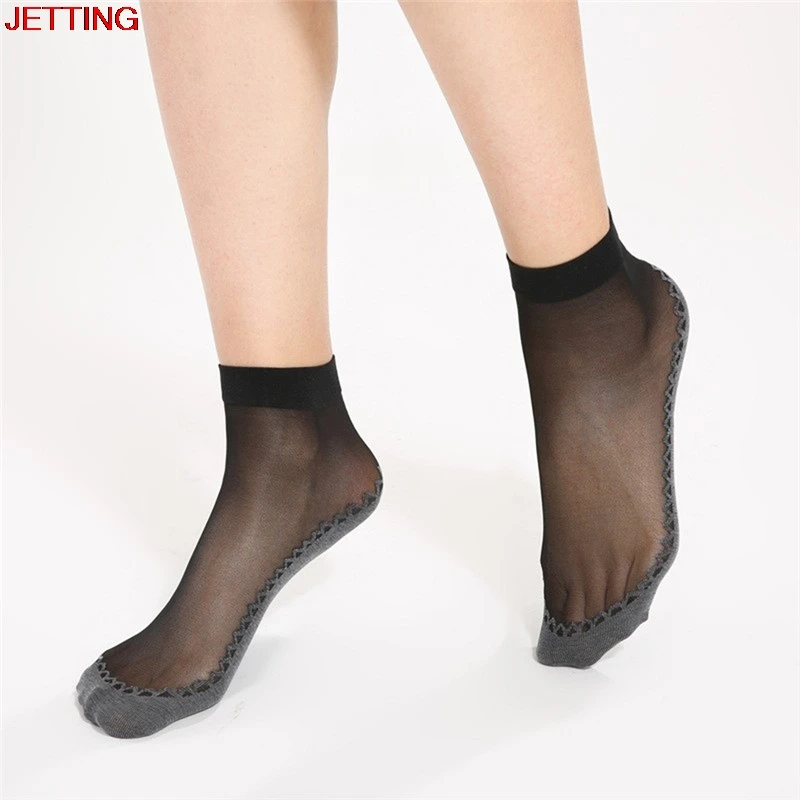 5 Pair Female Women Socks Summer Style Skin Color/Black Sock Thin