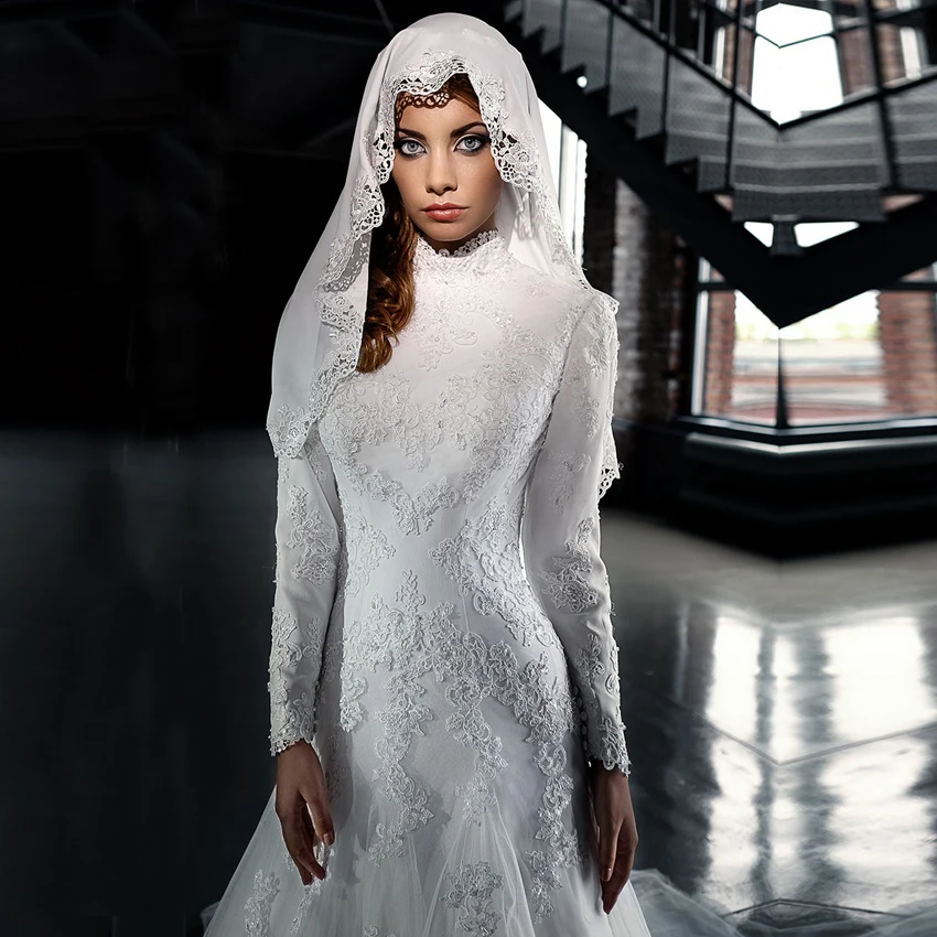 Elegant Long Sleeve Wedding Dresses Mermaid Vestido de Novia Luxury Full Lace Muslim Wedding Dress Bridal Gown Brautkleid