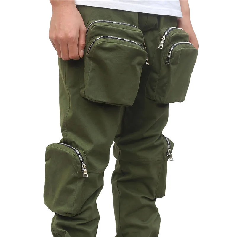 DERMSPE 2019 Fashion hip hop pants men Solid color Multiple zipper pocket male trousers Casual man street pants Sweatpants