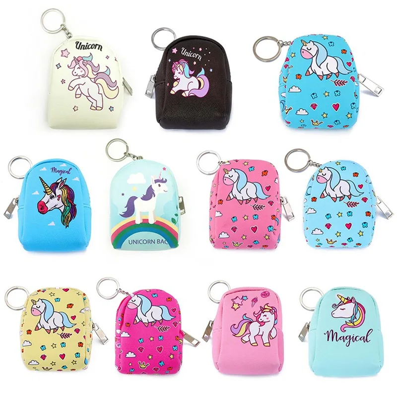 

1 PC Unicorn Bag Shaped Keychain Mini Coin Purse Zipper Small Handbag Decoration Keychain PU Leather Bag Pendant Fashion Jewelry