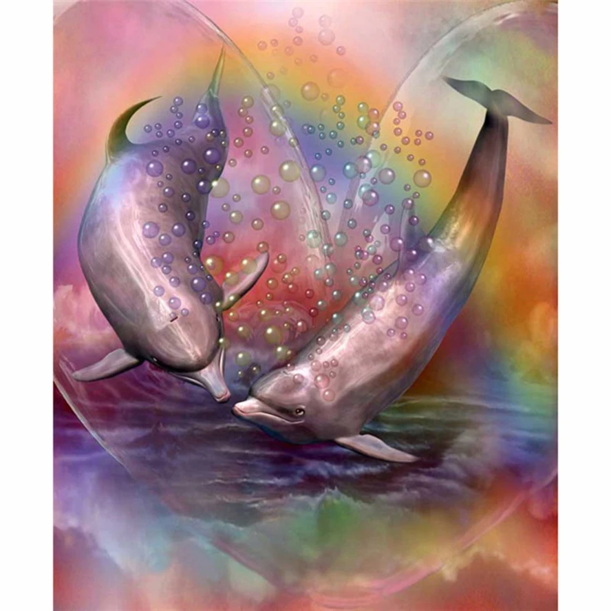 DIY 5D Diamond Painting Kits By Number Full Drill Dolphin 40x30cm Rhinestone Embroidery Cross Stitch Pictures Arts Craft Home Wall Decor Gift