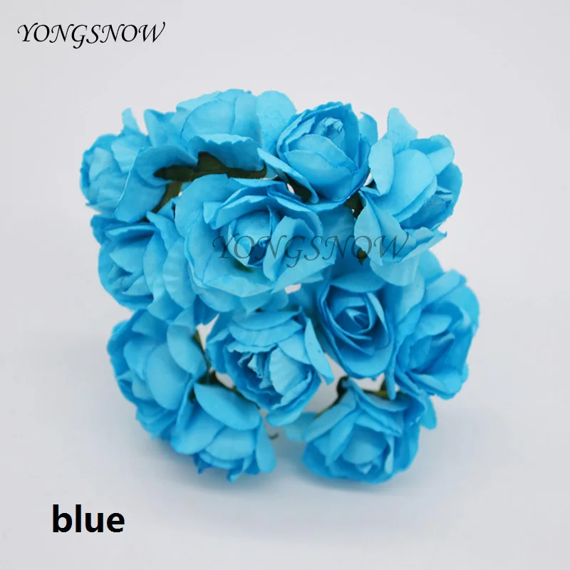 72 шт. 3 см искусственные розы букет декоративные бумажные цветы венки Свадебные украшения для DIY Скрапбукинг товары для рукоделия - Цвет: Blue
