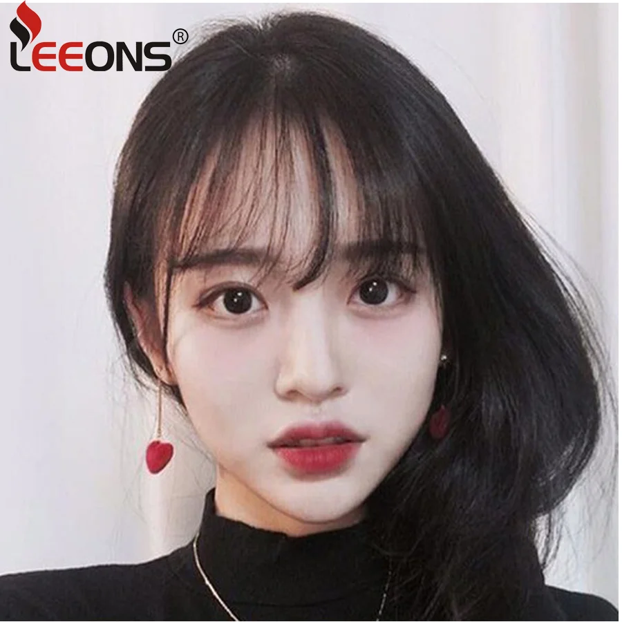 Leeons Natural Fake Hair Bangs Extension for Women Black Long Blunt