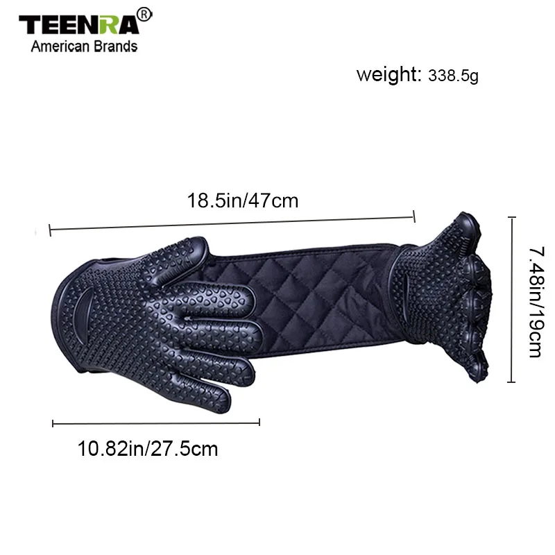 Online TEENRA einteiliges BBQ Handschuhe Hitze Beständig Ofen Mitt Silikon BBQ Handschuhe Fünf Finger Ofen Kochen Handschuhe Topf Halter küche