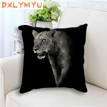 Giraffe Tiger Leopard Lion Elephant Painting Printed Decorative Throw Pillow Black Back Cushion for Sofa Kid Room Home Decor 