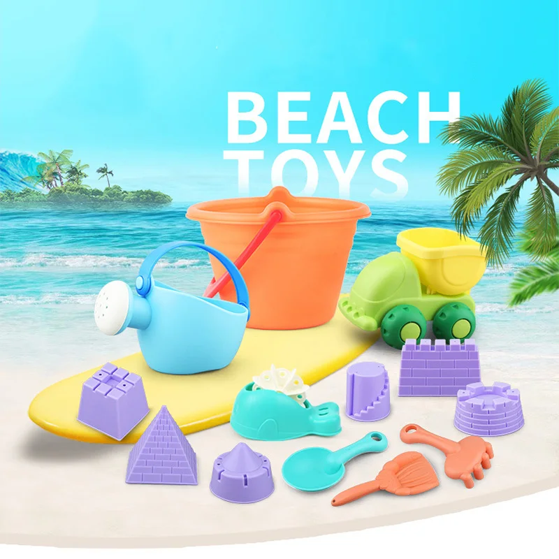 

5 12 14 Piece Set Beach Toys Baby Digging Shovel Soft Rubber Material Toy Children Kids Summer Play Water Mold For Sand Car G16