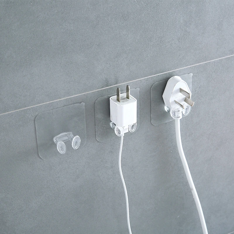 3pcs 10pcs Transparent Seamless Power Plug Hook Socket Storage Holder Powerful Adhesive Wall Hanger for Kitchen
