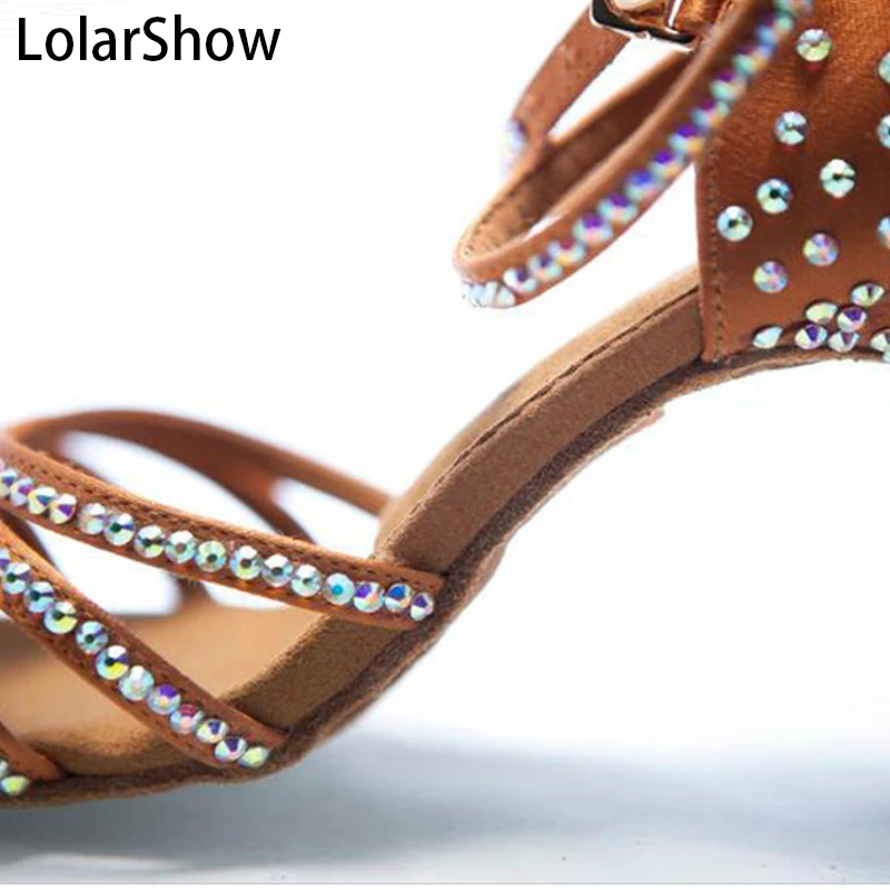  New Gilrs Nude Satin Crystal Rhinestone Ballroom SALSA Latin Shoes 5.5cm/7.5cm /8.5cm Kids Shoes