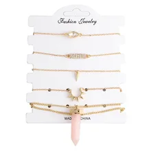 5 шт./компл. сплав для маникюра браслет из натурального камня браслеты для женщин Подвеска золотого цвета Pulseiras набор Mujer бусина-Подвеска