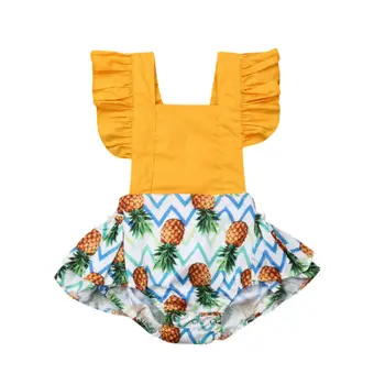 

Newborn Baby Girl Romper Pineapple Patchwork Jumpsuit Ruffle Flying Sleeve Sunsuits Baby Girl Clothes 0-24M