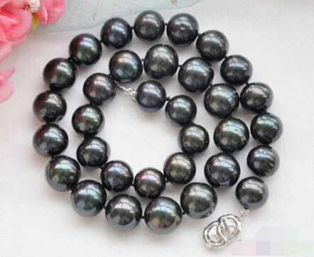 

000130 17" 14mm black round FRESHWATER PEARL NECKLACE