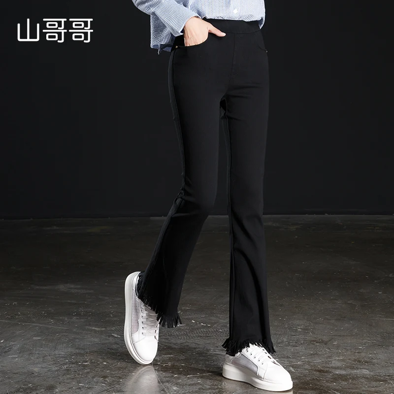 

women full length elastic higt waist flare pants for autumn