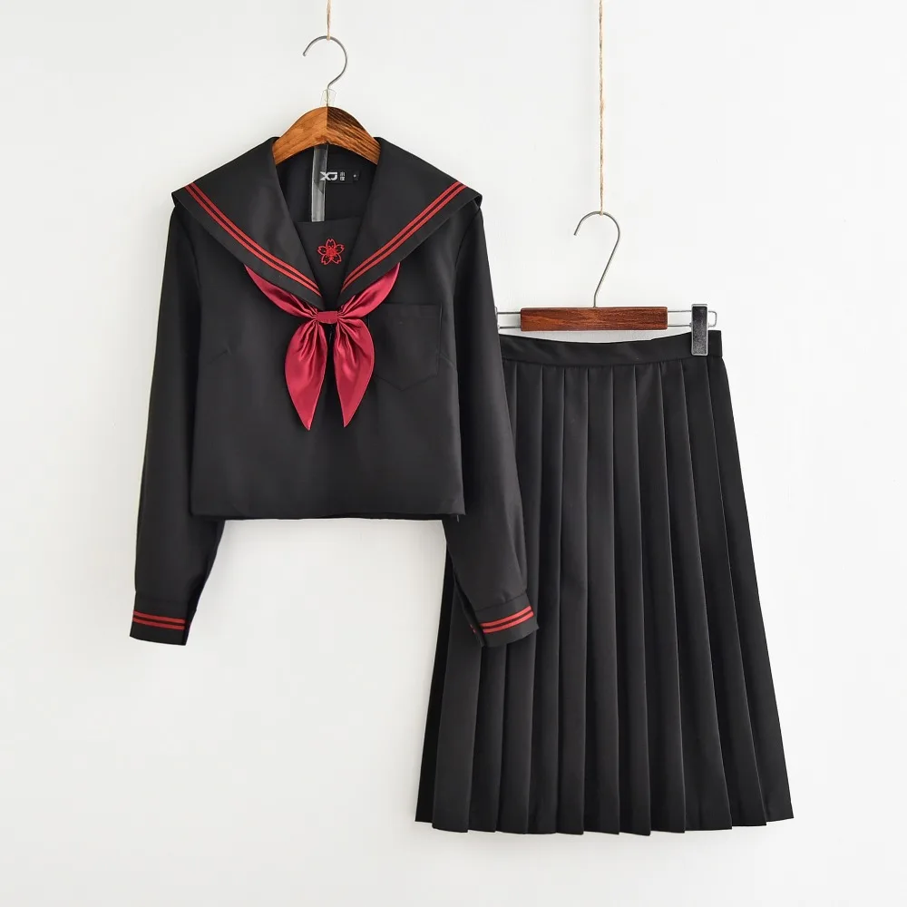 Dark Demon Japanese JK Sets School Uniform Girls Sakura Embroideried Autumn High School Women Novelty Sailor Suits Uniforms XXL japanese school uniform