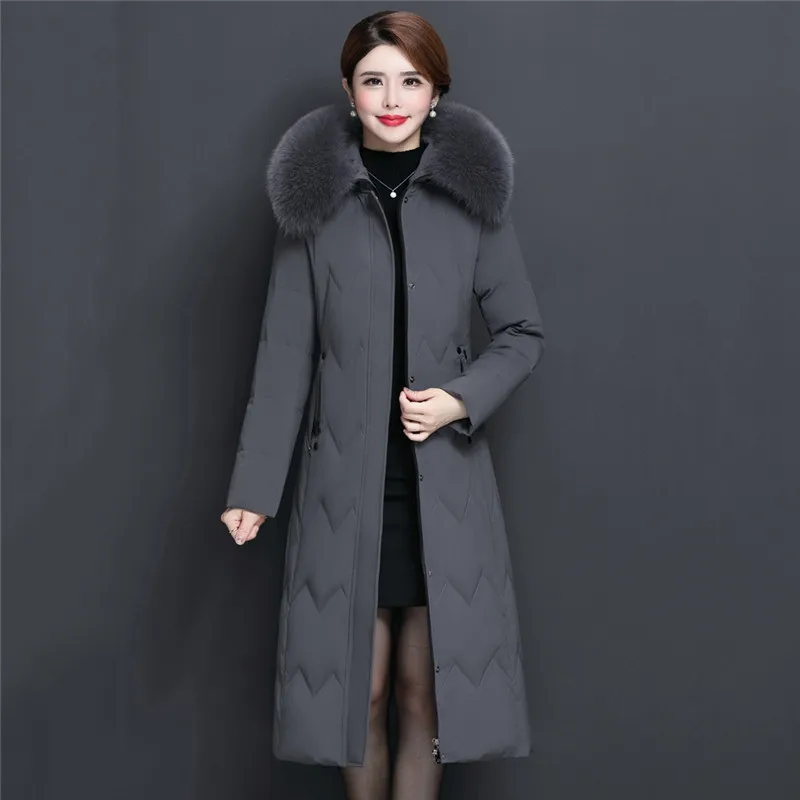 Женский пуховик, зимний большой меховой воротник, парка с капюшоном, высокое качество, Толстая теплая верхняя одежда, большой размер, зимние женские пальто, M-6XL, H22 - Цвет: Gray