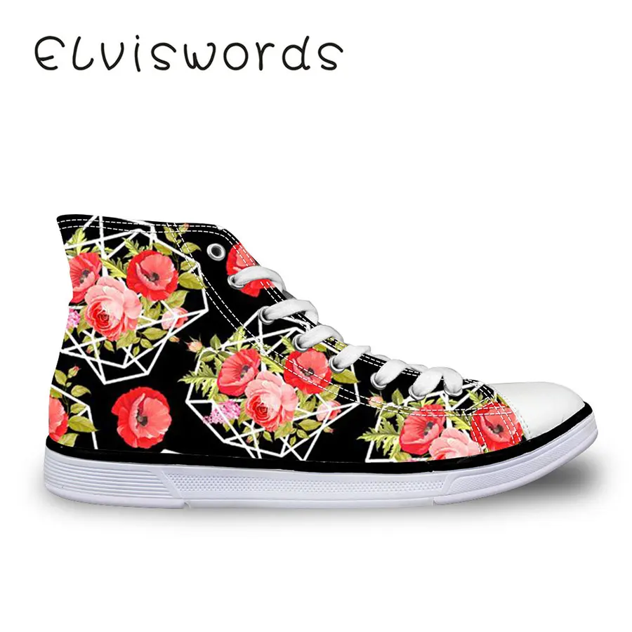 

Women's High-top Vulcanized Shoes Canvas Shoes Fashion Flower Printed Cute Lace-up Flat Casual Shoes Wear Resistant Sneakers