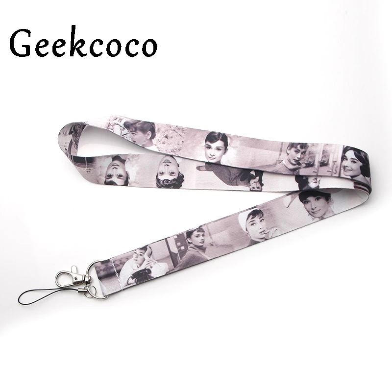 

Audrey Hepburn vintage Multi-function Mobile Phone Straps Tags Neck Lanyards for keys ID Lanyard Badge Neck Straps webbing J0194