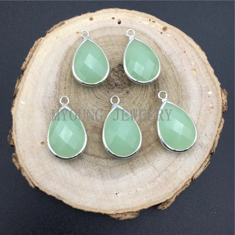 MY0636 Multi Color Faceted Teardrop Shape Glass Pendant Charm Bezel Silver Edge and Bail  (5)
