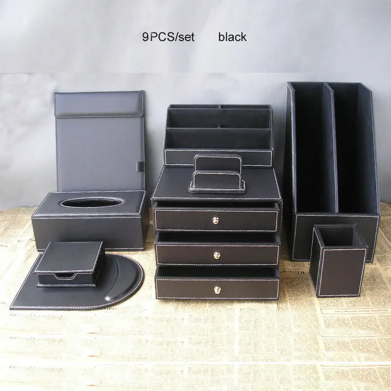 9pcs Set Office Business Leather Desk Organizer Set 2 Grid File Stand 3 Drawer File Cabinet Stationery Holder Pen Box Case K254 Desk Organizer Set Set Officeleather Desk Set Aliexpress