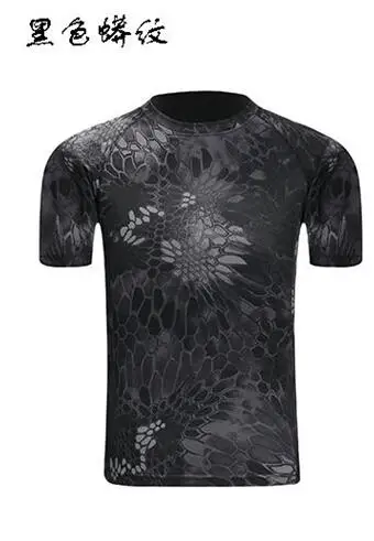 Летняя мужская быстросохнущая тактическая камуфляжная футболка американская спортивная водонепроницаемая анти-пот рубашка Охота - Цвет: Black python