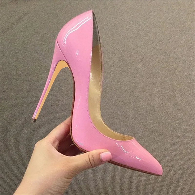 

Free shipping fashion women Pumps lady Pink patent leather Pointy toe Straight high heels shoes 10cm 8cm Stiletto heeled