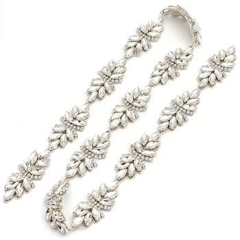 

WENXI 1YARD Handmade Clear Rose Gold Crystal Rhinestones Applique Accessories Trim For Bridal Dress Belt WX897