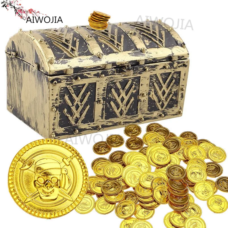 

50Pcs Plastic Gold Treasure Coins Captain Pirate Party Toy coins Pretend Treasure Chest Party Halloween decoration Gold Coin 6z