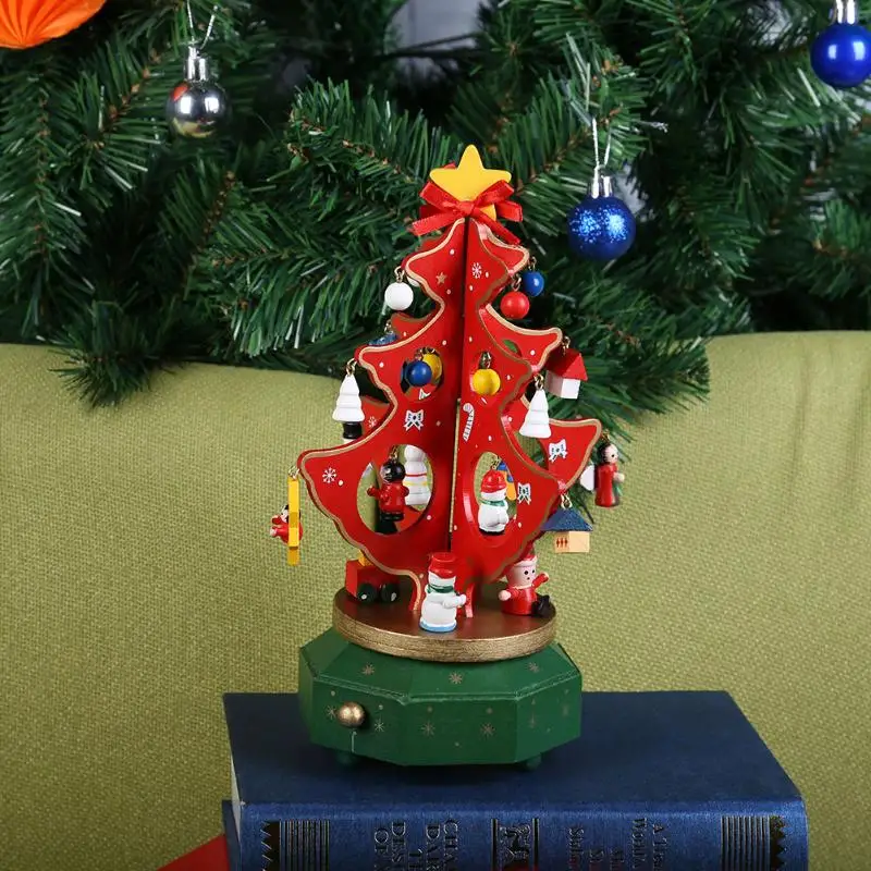 Christmas Tree Music Box Merry Go Round Wooden Tree Holiday Gift