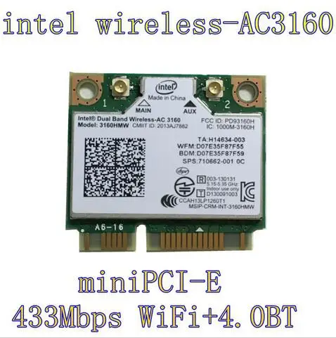 Intel двухдиапазонный беспроводной-AC 3160HMW AC3160 3160HMWAC AC3160HMW Половина мини PCI-Express беспроводной Wlan+ Bluetooth 4,0 Wifi карта