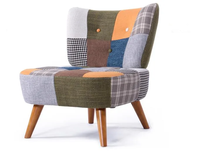 Mid Century Classic Single Sofa Couch Upholstered in Multi Color Fabric with Strong Solid Wood Legs For Living Room Furniture