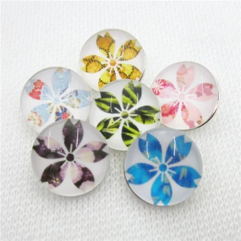 

20pcs/lot Glass five leaf flower snaps button 18mm ginger button snap pendant bracelet charms diy snap jewelry