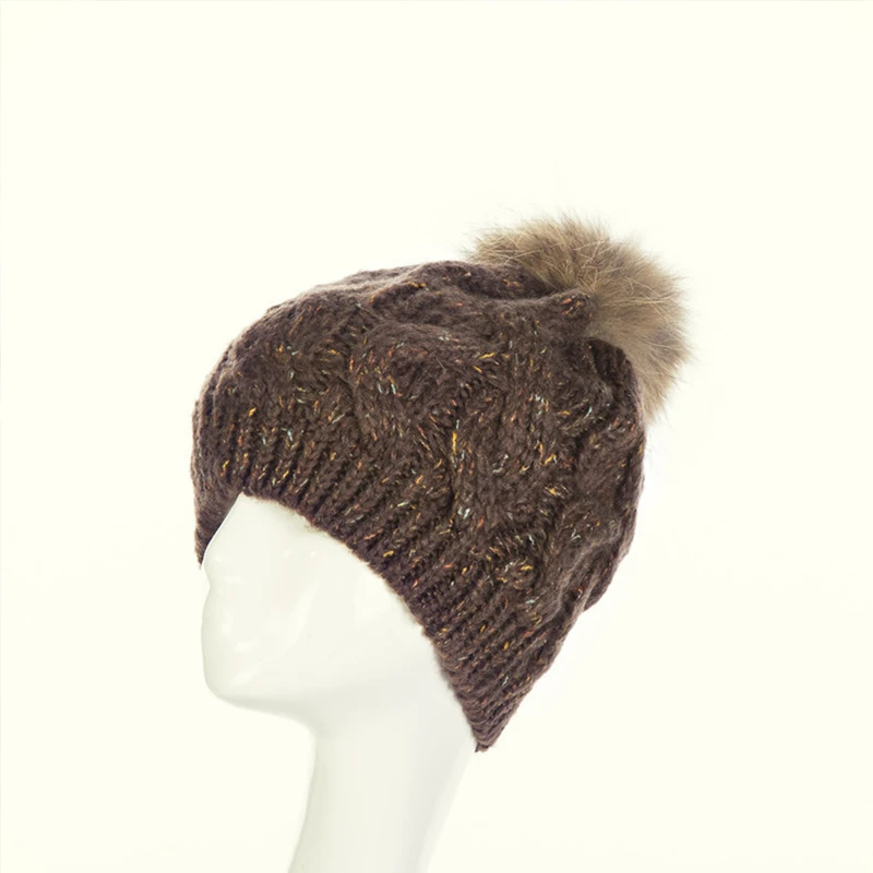 

New Winter Double-layer Hats Women Beanie Hat Fashion Thickening Knitted Wool Hand Made Twist Hats for Girls Pom Caps HC07