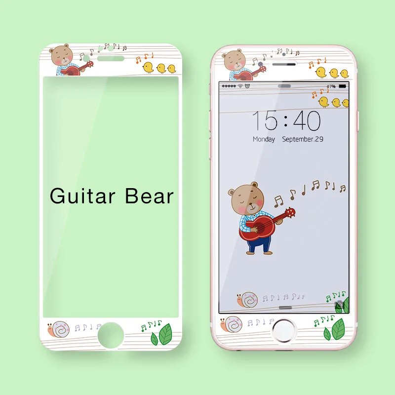 ASINA, милое закаленное стекло для iPhone 7, 8, Защитная пленка для экрана для iPhone 6, 6s, 7, 8 Plus, защита экрана, 3D, мягкая твердость края - Цвет: Guitar Bear