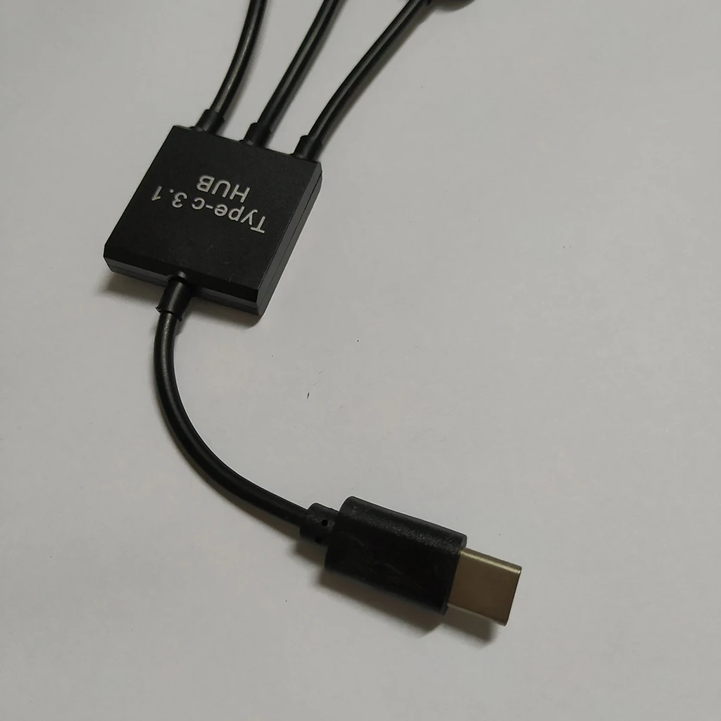 Type C Cable , 20cm 3 in 1 USB C Type C OTG Host to Micro USB + 2x USB2.0 Female Cable Hub Cord Adapter Connector Splitter Black