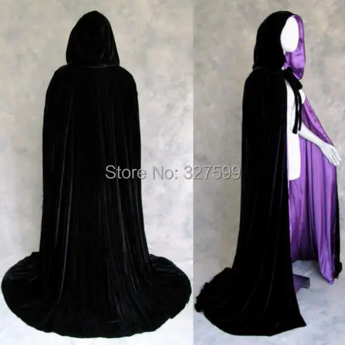 

wedding New Black Velvet Lined in Purple Satin Cloak Gothic Wicca Robe Medieval Witchcraft Larp Cape wedding party Cosplay