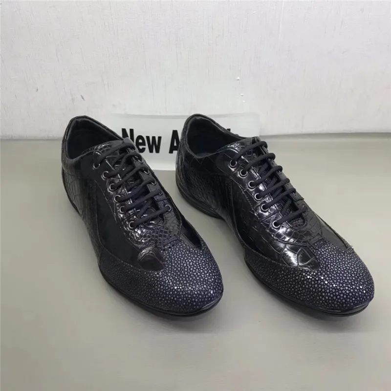 US $373.29 Authentic Sand Stingray Skin Soft Rubble Sole Mens Casual Flats Shoes Exotic Genuine Real Crocodile Leather Male Laceup Shoes