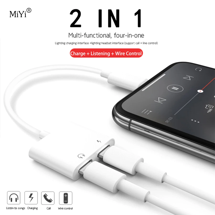 Koop Dubbele Jack Opladen Audio Adapter voor iPhone 7 8 Plus X IOS 12 11 10 Muziek of Bel Voor Hoofdtelefoon audio Lading Adapter Converter