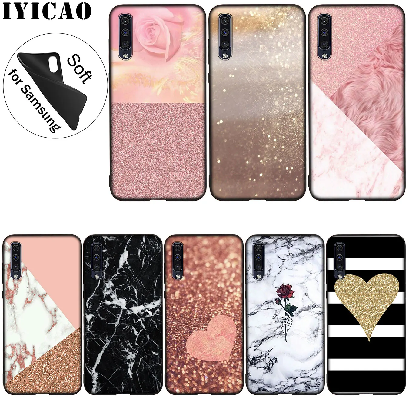 

Marble Gold Pink rose Glitter Dust Soft Silicone Case for Samsung Galaxy A70 A60 A50 A40 A30 A20 A10 A50S A40S A30S A20S A10S