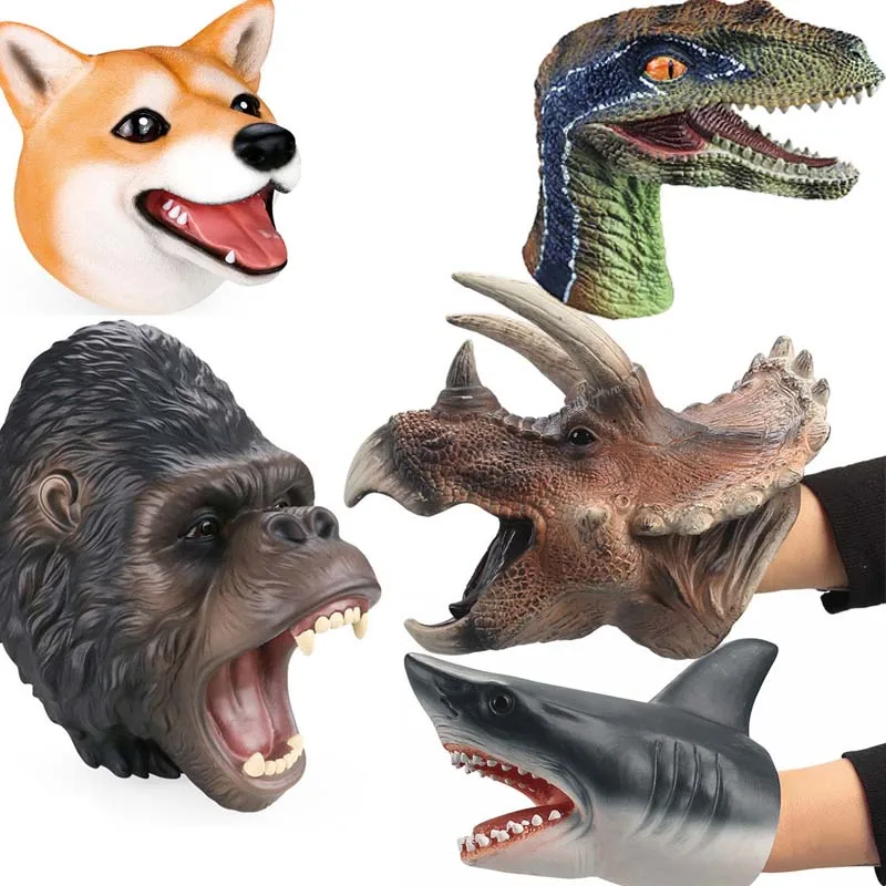 

New Realistic Dinosaur Hand Puppet Soft Vinyl Rubber Animal Head Hand Puppet Novetly Figure Toys Gloves Children Model Xmas Gift