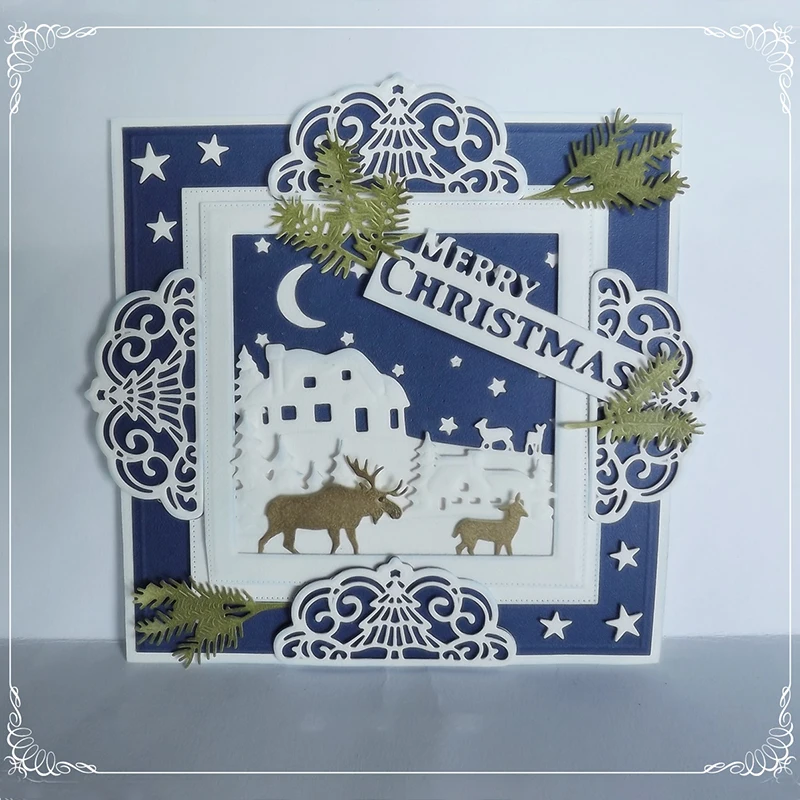 76*43mm Scrapbooking Christmas Corner Border Die Cut Tree Metal Steel