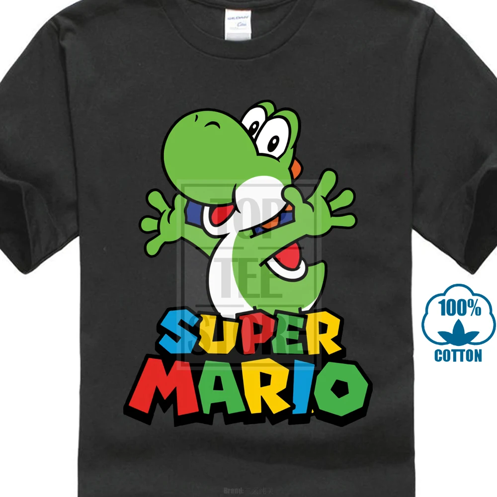 Black Tee Men Swag Super Mario Bros Yoshi T Shirt Cartoon T Shirts
