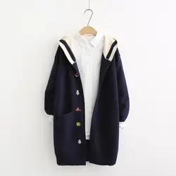 Демисезонный пальто свободного кроя вязаный свитер для женщин кардиган куртки Японии элегантный дизайн с длинным рукавом свитеры для