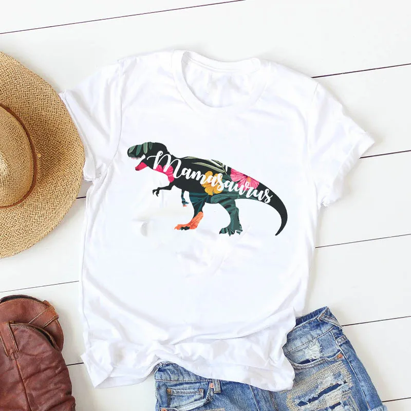 

Women dinosaur mama painting T Shirt summer Women mother Female Cute Casual Tshirt Camisa Mujer Top Graphic Tees T-shirt