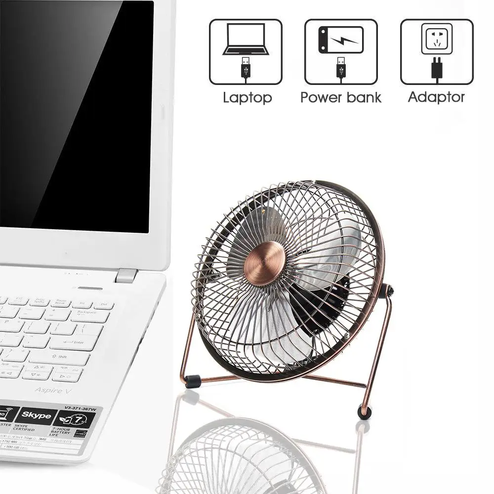Мини Портативный USB вентилятор 360 ° регулируемый перезаряжаемый летний охладитель Железный алюминиевый Лист Настольный охлаждающий вентилятор для дома и офиса