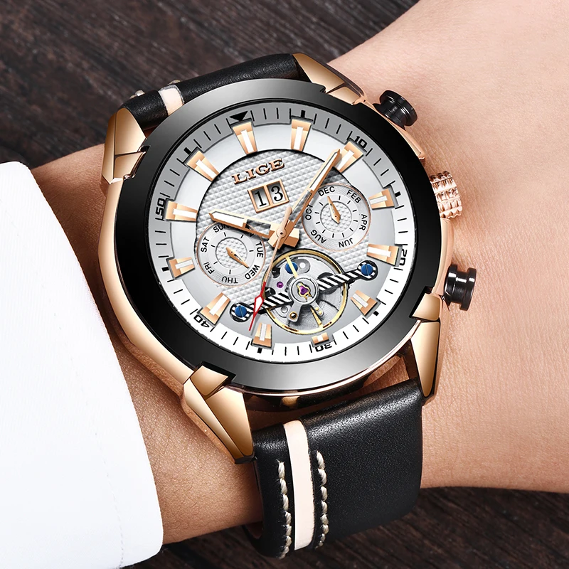 

LIGE 2019 Top Brand Fashion Tourbillon Automatic Mechanical Men's Watch With Casual Business Waterproof Watch Relogio Masculino