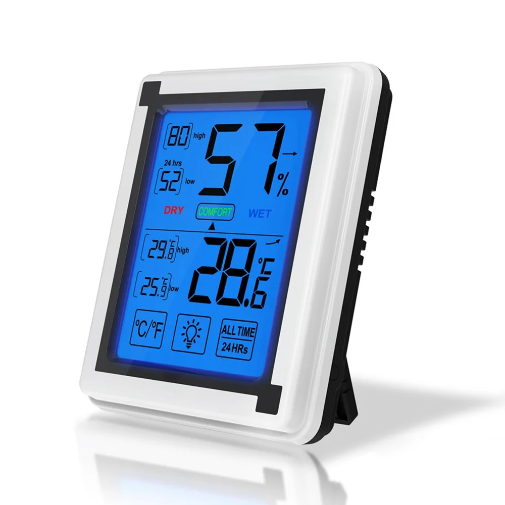 

LCD Touch Digital Thermometer Hygrometer Electronic Temperature Humidity Monitor 2019 Comfort Weather Station with Backlight