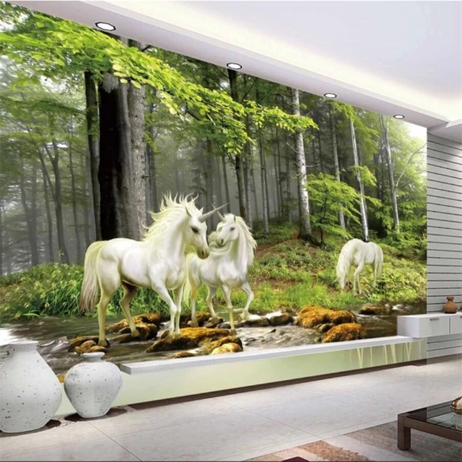 

beibehang Custom wallpaper 3D murals forest unicorn TV background wall living room bedroom wall papers home decor 3d wallpaper