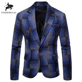 

Mens Blazer Jacket 2019 Fashion Jacket Mens Slim Fit Casual Plaid Jackets Men Blazer Single Button