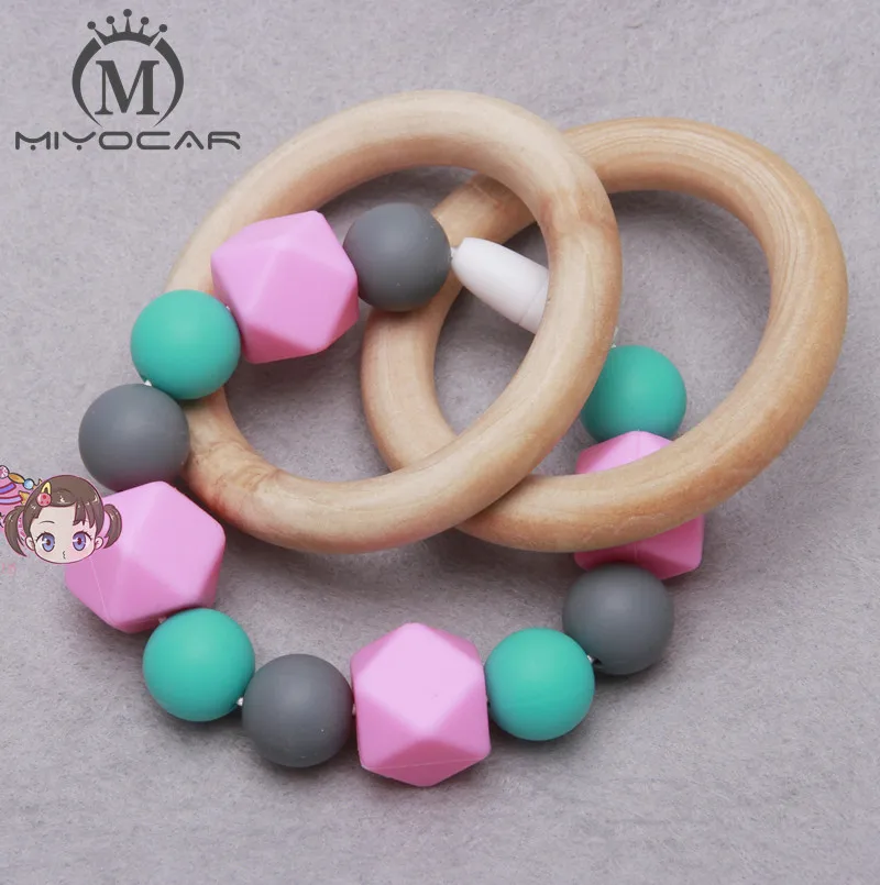 Силиконовые FDA безопасные двойные Прорезыватели для зубов розовые бусины